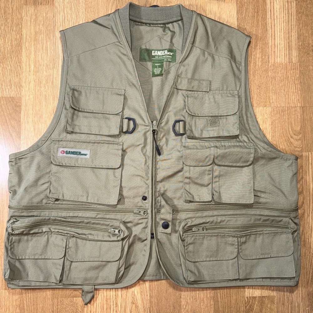 Gander Mountain Mens Utility Fishing Vest Large Olive Green Tactical MultiPocket